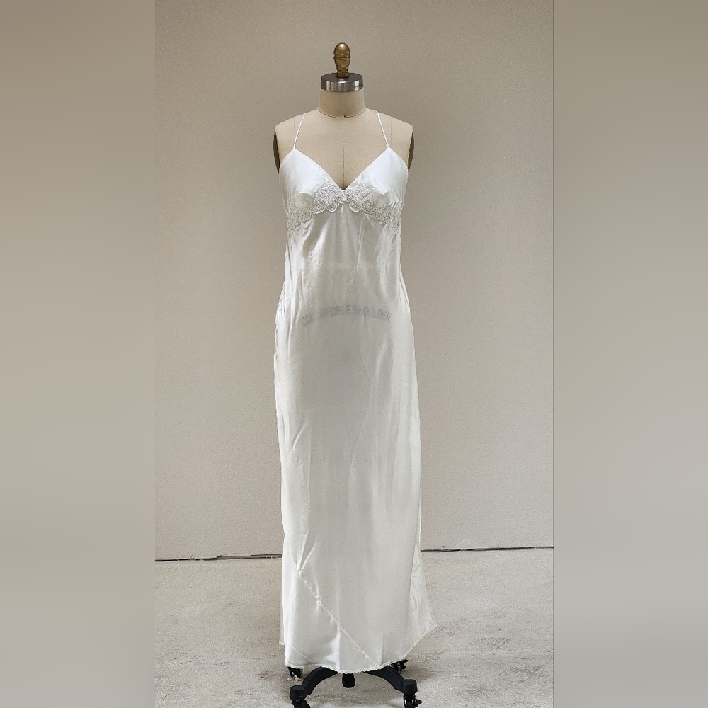 Victoria's Secret White Satin Chemise with Lace